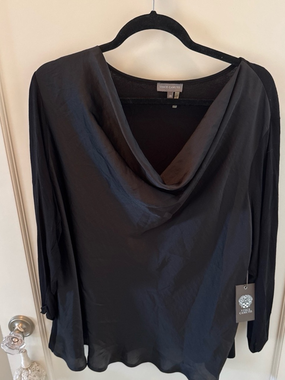 Vince Camuto Black Draped Cowl Neck Blouse